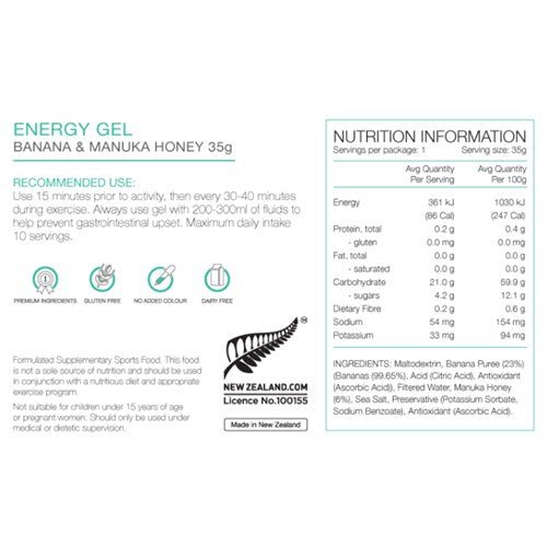 Energy Gel - Banana & Manuka Honey - 35g - Aspley Bike Shop